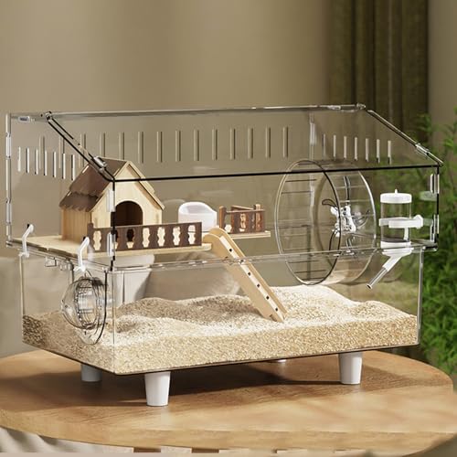 Hamsterkäfig mit Komplettem Zubehör, Rennmauskäfig Breite Tür für Rundum-Beobachtung Bissschutz, Geeignet für Hamster, Meerschweinchen und Rennmäuse(B-45 * 30 * 34cm) von SQUZO