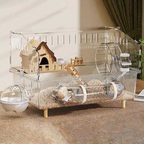 Hamsterkäfig mit Komplettem Zubehör, Rennmauskäfig Breite Tür für Rundum-Beobachtung Bissschutz, Geeignet für Hamster, Meerschweinchen und Rennmäuse(C-45 * 30 * 33cm) von SQUZO