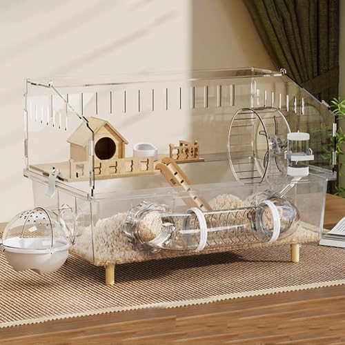 Hamsterkäfig mit Komplettem Zubehör, Rennmauskäfig Breite Tür für Rundum-Beobachtung Bissschutz, Geeignet für Hamster, Meerschweinchen und Rennmäuse(D-45 * 30 * 33cm) von SQUZO
