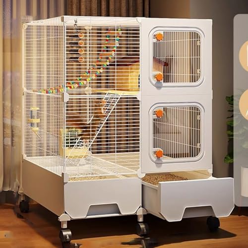 Kaninchenkäfig, Frettchenkäfig, Komplett Geschlossener Ausziehkäfig, Kleintierkäfig Mit Leiter Und Fußpolster for Chinchillas/Meerschweinchen/Kaninchen, Frettchenkäfige, Katzenkäfige(71 * 46 * 96cm) von SQUZO