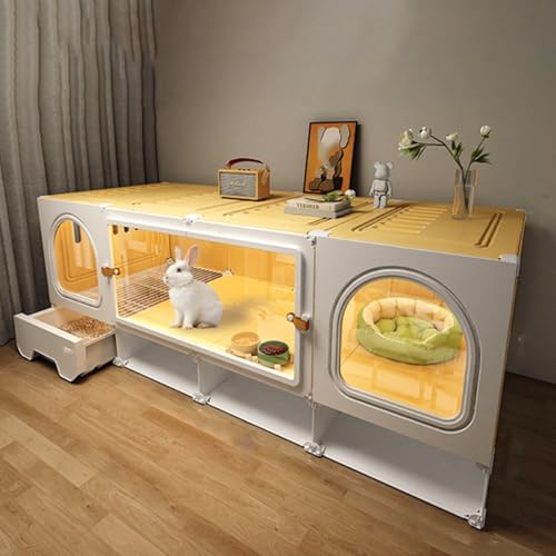 Kaninchenkäfig, Meerschweinchenkäfig, Transparenter DIY-Kleintierkäfig mit Ausziehbarer Wanne, Leicht Zu Reinigen, für Drinnen und DraußEn von SQUZO