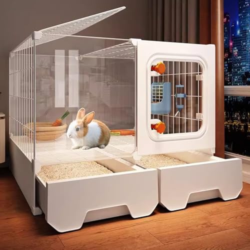 Kaninchenkäfig für Den Innenbereich, Sichtbarer Stall Mit Herausnehmbarer Ablage Und Schublade - Leicht Montierbarer Lebensraum für Kleintiere, Hamster, Kaninchen Und Kleintiere(71 * 46 * 53cm) von SQUZO