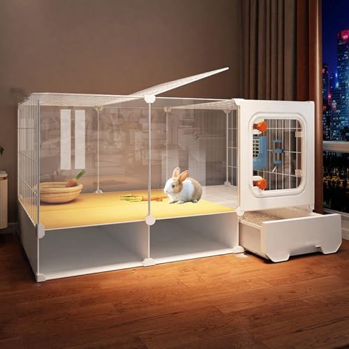 Kaninchenkäfig für Kleintiere, Sichtbarer Stall Mit Herausziehbarer Ablage Und Stauraum - Leicht Zu Reinigender Lebensraum für Kleintiere(106 * 46 * 53cm) von SQUZO