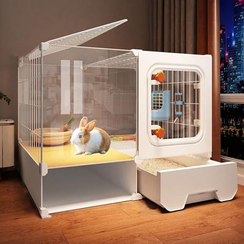 Kaninchenkäfig für Kleintiere, Sichtbarer Stall Mit Herausziehbarer Ablage Und Stauraum - Leicht Zu Reinigender Lebensraum für Kleintiere(71 * 46 * 53cm) von SQUZO
