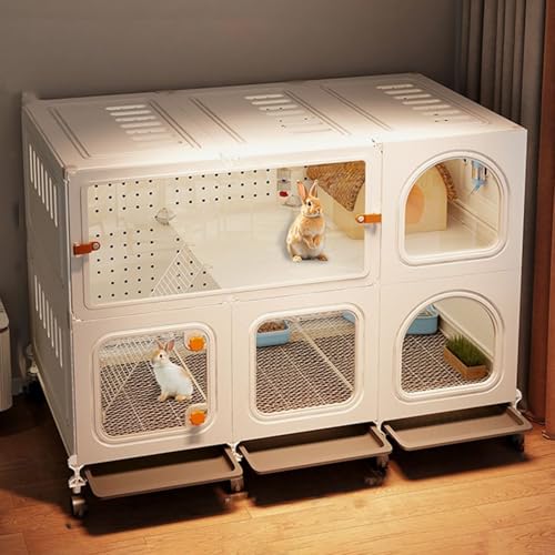 Kaninchenkäfig mit Rollen - Leicht Zu Bewegen, Leicht ZugäNglich, GeräUmiges Design Und GemüTliche Verstecke für 2–3 Kleintiere(105 * 45 * 82cm) von SQUZO