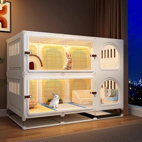 Kaninchenkäfig mit Transparenter Tür und Ablage für Meerschweinchen, Kaninchen Und Chinchilla-Gehege für Drinnen Und DraußEn(105 * 45 * 80cm) von SQUZO