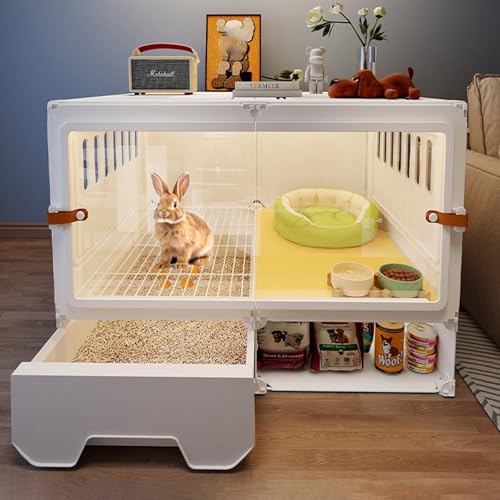 Meerschweinchenkäfig, Kaninchenkäfig, Transparente Tür, Wohnraum Im Schubladenstil, Geeignet für Kleintiere (Zubehör Nicht Enthalten)(White,70 * 45 * 52cm) von SQUZO