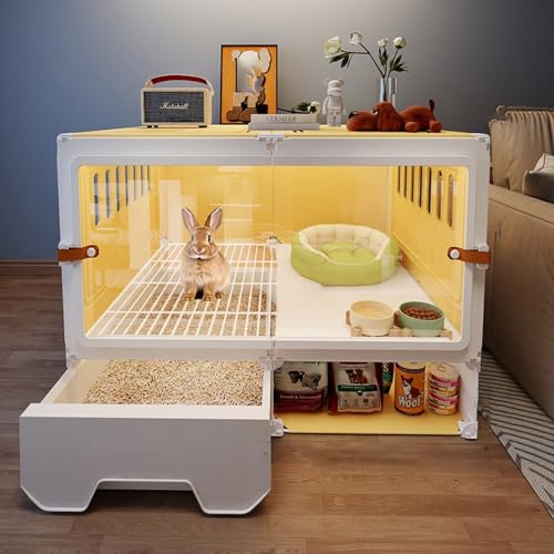 Meerschweinchenkäfig, Kaninchenkäfig, Transparente Tür, Wohnraum Im Schubladenstil, Geeignet für Kleintiere (Zubehör Nicht Enthalten)(Yellow,70 * 45 * 52cm) von SQUZO