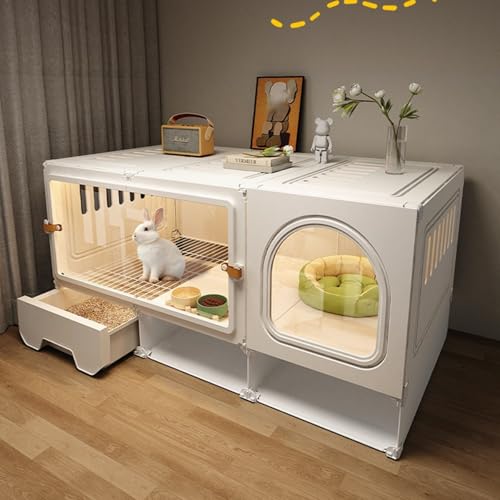 Meerschweinchenkäfig – Transparenter DIY-Kaninchenkäfig mit Ausziehbarer Wanne, für Drinnen Und DraußEn(White) von SQUZO