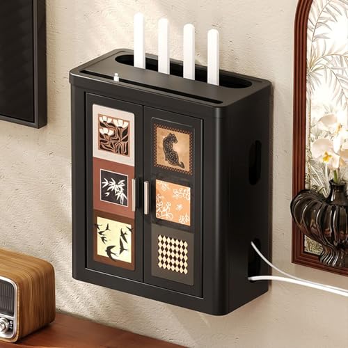 Router-Aufbewahrungsbox, Wandschrank for Verstecken Von Router Und Modem. Starke Tragfähigkeit. Türriegel-Design. Faltbar, Nimmt Keinen Platz Weg von SQUZO