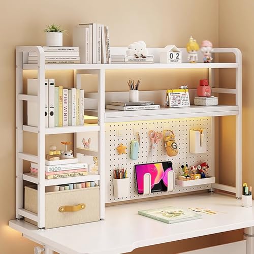 SQUZO 2-stöckiges Schreibtisch-Bücherregal, Bücher Können Seitlich Platziert Werden, Metall-Schreibtisch-Bücherregal Mit Gitterplatte for Das Home-Office Im Wohnheim(White,135 * 25 * 94cm) von SQUZO