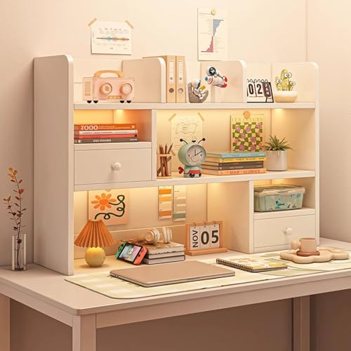 SQUZO Schreibtisch-Bücherregal mit Regalen Und 2 Schubladen. Mehrzweck-Schreibtischaufsatz for Wohnheime. Stabiler Schreibtisch Mit Ausgezeichneter Stabilität(83 * 17 * 80cm) von SQUZO