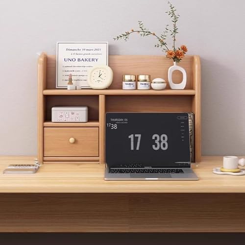 SQUZO Schreibtisch-Organizer Aus Holz – Schreibtischregal für Schreibtisch, Theke, BüRo, Bücherregal, Robust mit 2 Ausziehbaren Schubladen für Zuhause, Wohnheim Und BüRo(60 * 20 * 48cm) von SQUZO