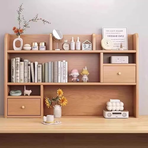 SQUZO Schreibtisch-Organizer Aus Holz – Schreibtischregal für Schreibtisch, Theke, BüRo, Bücherregal, Robust mit 2 Ausziehbaren Schubladen für Zuhause, Wohnheim Und BüRo(80 * 20 * 80cm) von SQUZO