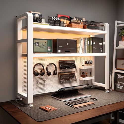 SQUZO Schreibtisch Regal Organizer, Schreibtischregal Für Die Tischplatte, Stahl-Stecktafelsystem Zum Anklemmen, Mehrzweck-BüRo-Organizer, VerstäRkter Stahlrahmen Für Stabilität(White,95 * 25 * 97cm) von SQUZO