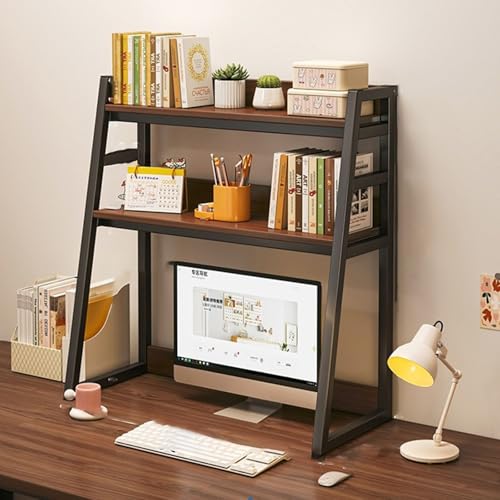SQUZO Schreibtischregal, 2 -Ebenen Schreibtisch Organizer Regal Aus Holz und Metall mit 50 cm Hoher AblagefläChe, für Homeoffice und Wohnheim(Brown,75 * 32 * 90cm) von SQUZO