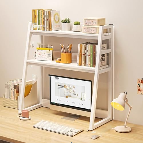 SQUZO Schreibtischregal, 2 -Ebenen Schreibtisch Organizer Regal Aus Holz und Metall mit 50 cm Hoher AblagefläChe, für Homeoffice und Wohnheim(White,55 * 32 * 90cm) von SQUZO