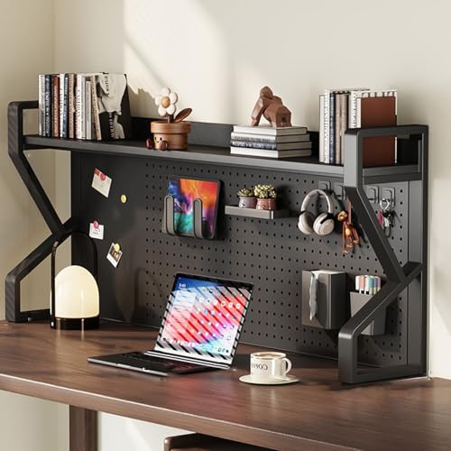 SQUZO Schreibtischregal, 2-Stufiges Schreibtischregal, Industrielles Aufbewahrungsregal Für Bis Zu 10–32 Zoll Große Computermonitore, für Das Homeoffice Im Wohnheim(Black,53 * 25 * 65cm) von SQUZO