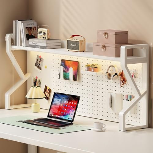 SQUZO Schreibtischregal, 2-Stufiges Schreibtischregal, Industrielles Aufbewahrungsregal Für Bis Zu 10–32 Zoll Große Computermonitore, für Das Homeoffice Im Wohnheim(White,93 * 25 * 65cm) von SQUZO