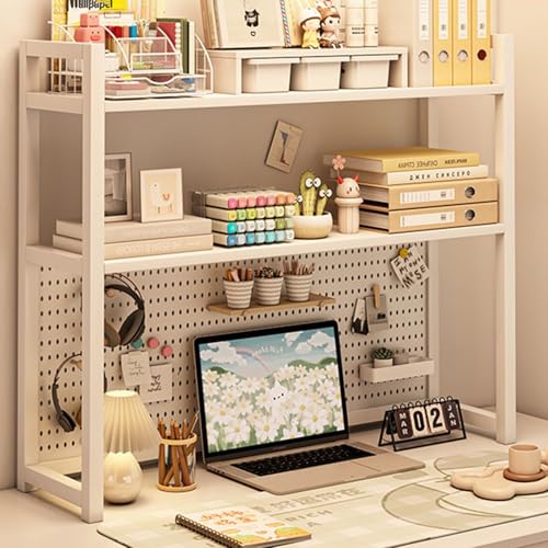 SQUZO Schreibtischregal, 35,4-Zoll-Desktop-Organizer-Regal, 2-stufiges Schreibtisch-Display-Rack mit Stecktafel-Haken-Set(White,110 * 24 * 90cm) von SQUZO