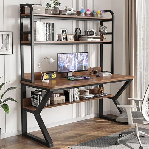 SQUZO Schreibtischregal, BüCherregal, Computertisch mit Ablagefach, für Den Computermonitor, Zweistöckiges für Die Arbeitsplatte(Brown-b,120x60x170cm) von SQUZO