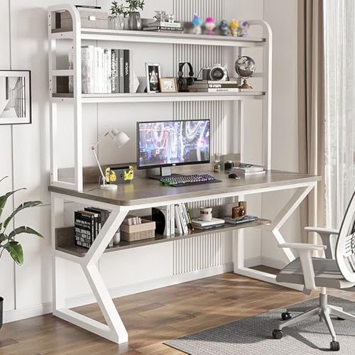 SQUZO Schreibtischregal, BüCherregal, Zweistöckiger Schreibtischaufsatz BüRo Desktop mit Gitterfach Verstärkter Tischplatte und Ablagefach für Die Arbeitsplatte(Gray,100x60x170cm) von SQUZO
