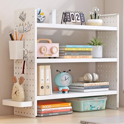 SQUZO Schreibtischregal, Schreibtisch mit Regalen, 2/3-StöCkiges Metall-Schreibtischregal Mit Stecktafel, 4 Haken, DIY-Holzbrett, Passend für Die Tischplatte(A,40 * 60 * 15cm) von SQUZO