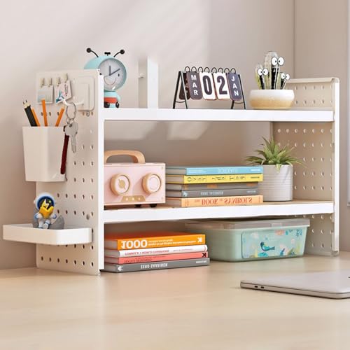 SQUZO Schreibtischregal, Schreibtisch mit Regalen, 2/3-StöCkiges Metall-Schreibtischregal Mit Stecktafel, 4 Haken, DIY-Holzbrett, Passend für Die Tischplatte(A,50 * 36 * 15cm) von SQUZO
