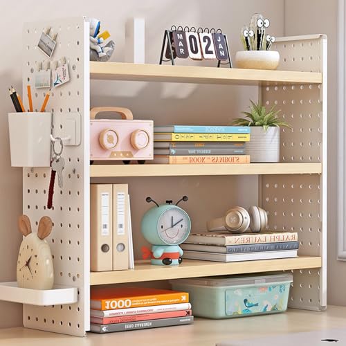 SQUZO Schreibtischregal, Schreibtisch mit Regalen, 2/3-StöCkiges Metall-Schreibtischregal Mit Stecktafel, 4 Haken, DIY-Holzbrett, Passend für Die Tischplatte(B,40 * 60 * 15cm) von SQUZO