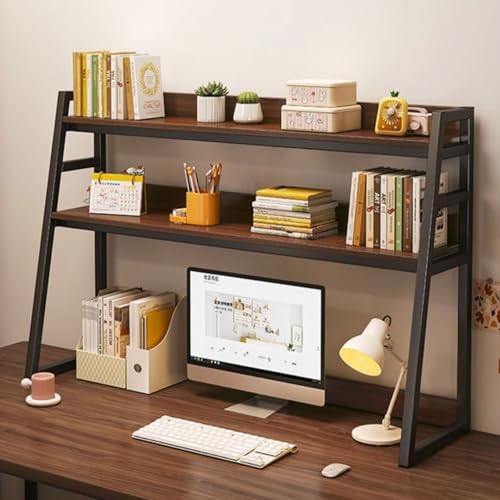 SQUZO Schreibtischregal 2-StöCkiges Schreibtisch-Bücherregal – Bücherregal Aus Metall und Holz mit T-FöRmigem VerstäRkungsrahmen für Wohnheim Oder BüRo(Black) von SQUZO