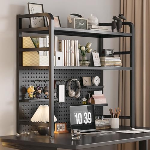 SQUZO Schreibtischregal – 20 cm Breit, Schreibtischregal mit Gitterplatte, Bücherregal für Computer, Mehrzweck-Schreibtischregal Aus Metall(Black,135cm) von SQUZO