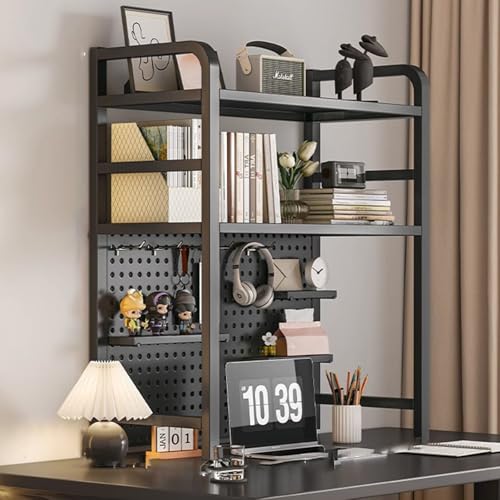 SQUZO Schreibtischregal – 20 cm Breit, Schreibtischregal mit Gitterplatte, Bücherregal für Computer, Mehrzweck-Schreibtischregal Aus Metall(Black,55cm) von SQUZO