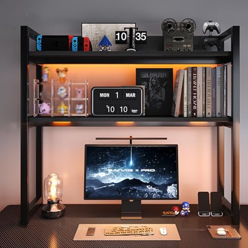 SQUZO Schreibtischregal für Wohnheime, Schreibtischaufsatz mit Stecktafel, 2-Stufiges Schreibtischregal Für Computermonitore, Schreibtisch-Organizer-Regal(Black,110 * 24 * 90cm) von SQUZO
