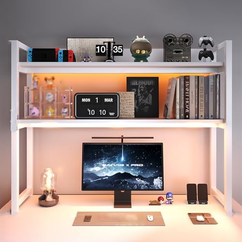 SQUZO Schreibtischregal für Wohnheime, Schreibtischaufsatz mit Stecktafel, 2-Stufiges Schreibtischregal Für Computermonitore, Schreibtisch-Organizer-Regal(White,90 * 24 * 90cm) von SQUZO