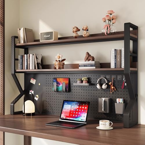 Schreibtisch-Bücherregal, 2-stöckiger Schreibtischaufsatz Mit Stecktafel, Gaming-Tisch, Verdickter Stahlrahmen, 50 Kg Tragkraft, Stabil Und Rüttelfest(73 * 25 * 95cm) von SQUZO