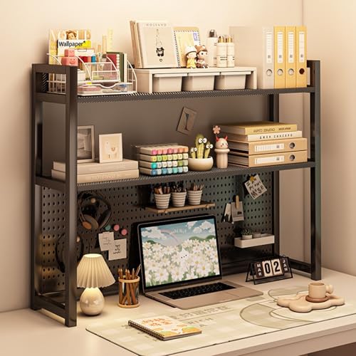 Schreibtisch-Bücherregal – Mehrzweck-Schreibtisch-Bücherregal aus Metall, Starke Tragfähigkeit und Gute Stabilität for bis zu 32 Zoll große Computermonitore, Schrank das Home(Black,90 * 24 * 90cm) von SQUZO