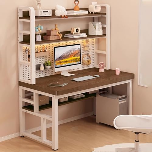Schreibtischregal, Bücherregal Rechteckiger Schreibtisch mit Stauraum und Regalen, 30mm verstärkte Tischplatte fürs Homeoffice(Brown,110x60x178cm) von SQUZO