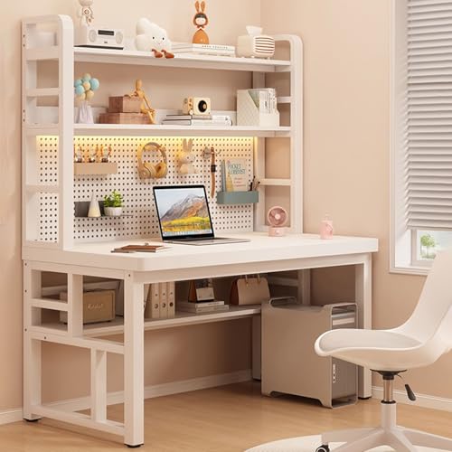 Schreibtischregal, Bücherregal Rechteckiger Schreibtisch mit Stauraum und Regalen, 30mm verstärkte Tischplatte fürs Homeoffice(White,100x60x178cm) von SQUZO