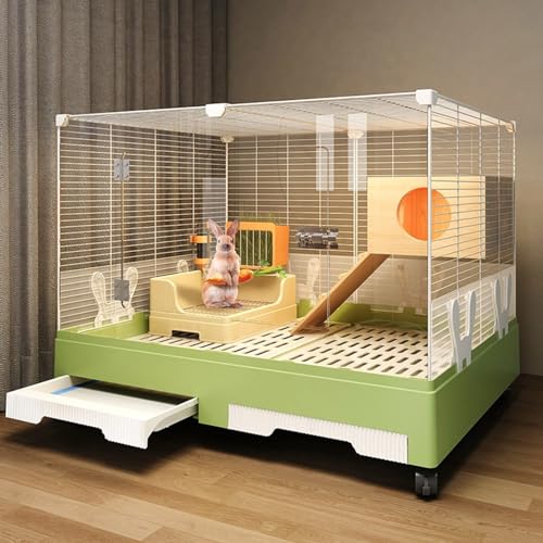 Transparenter KaninchenkäFig Mit Ausziehbarer Wanne für Einfache Reinigung, Geeignet FüR Kleintiere(Green) von SQUZO