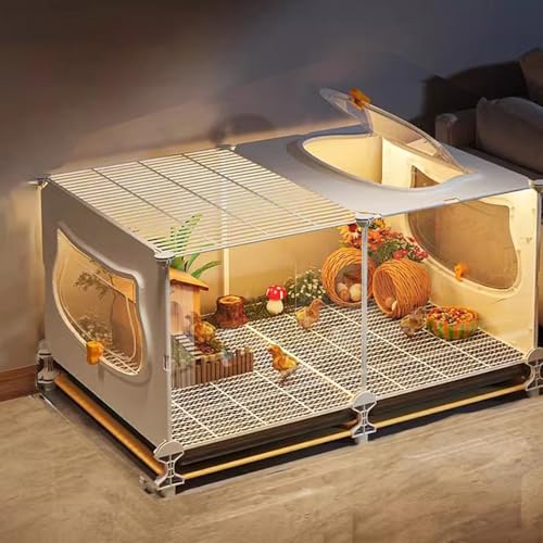 Transparenter Rennmauskäfig mit Ausziehbarer Ablage – Robuster Kaninchenkäfig, Haustierkäfig und Hühnerstall for Den Einsatz Zu Hause Oder Im Garten(White,75 * 39 * 45cm) von SQUZO