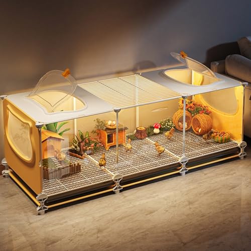 Transparenter Rennmauskäfig mit Ausziehbarer Ablage – Robuster Kaninchenkäfig, Haustierkäfig und Hühnerstall for Den Einsatz Zu Hause Oder Im Garten(Yellow,109 * 39 * 45cm) von SQUZO