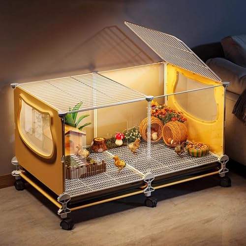 Transparenter Rennmauskäfig mit Ausziehbarer Ablage – Robuster Kaninchenkäfig, Haustierkäfig und Hühnerstall for Den Einsatz Zu Hause Oder Im Garten(Yellow,75 * 39 * 45cm) von SQUZO
