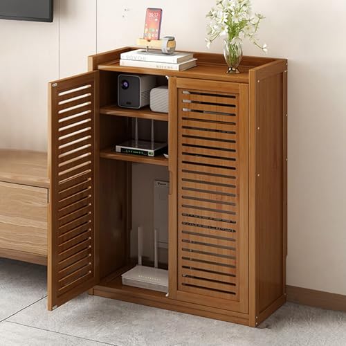 WiFi Router Aufbewahrungsbox Set-Top, Heimmedien-Aufbewahrungsschrank mit Verstellbaren Regalen, Steckdosenleiste und Kabelmanagement-Organizer für BüRo Und Zuhause(60 * 25 * 82cm) von SQUZO