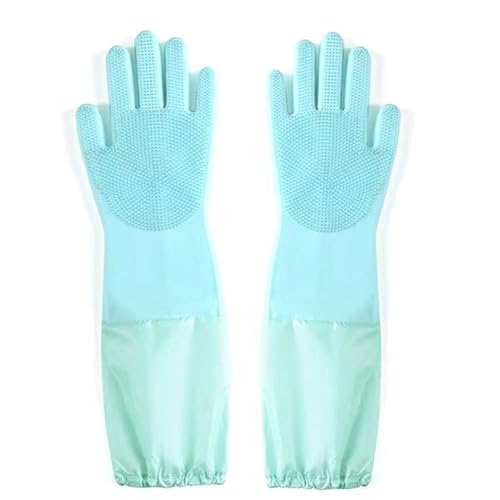 2 Paar Silikonspülen und Haustierhandschuhe - mit Zähnen mit hoher Dichte, verbesserte fünf Finger für Baden, Reinigungsgerichte, Autos, Hunde und Katzen (lila/rosa/grün) Grün Fleece-inner2pcs von SQYDFDC