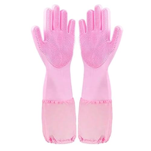 2 Paar Silikonspülen und Haustierhandschuhe - mit Zähnen mit hoher Dichte, verbesserte fünf Finger für Baden, Reinigungsgerichte, Autos, Hunde und Katzen (lila/rosa/grün) Rosa Fleece-inner2pcs von SQYDFDC