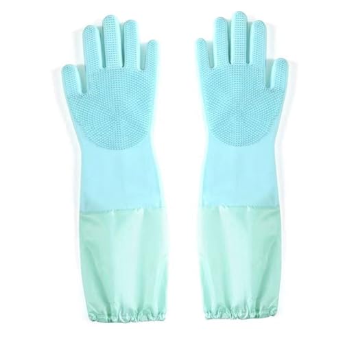 SQYDFDC 4 Handschuhe Reinigungshandschuhe Naturkautschuk -Geschirrhandschuhe robuste und langlebige Hochdichte Silikonbürste Fruchtreinigungshund und Katzenschalen Grün Fleece-inner2pcs von SQYDFDC
