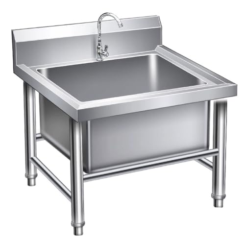 SQYHYTS Edelstahl Mopp Spüle Mit Wasserhahn,Tiefe 25/30Cm,Freistehende Waschstation Mit Verstellbare Standfüße,Großes Fassungsvermögen Küchenspüle,Für Werkstatt,Waschküche, Garage,60 * 60 * 55cm von SQYHYTS