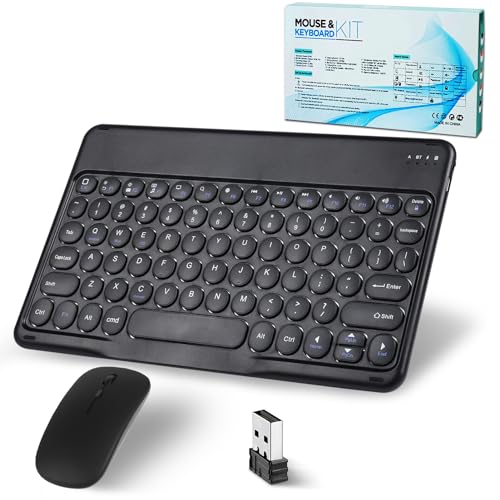 Bluetooth Tastatur Kabellos,Funktastatur Mit Maus 2.4GHz Mini Tastatur Ultra-Dünn Wireless Tastatur Maus Set für iPad,Mac,Laptop, Tablet,Surface,Phone,Windows/Android/iOS,QWERTY,Upgrade Schwarz von SRAYG