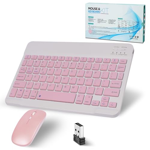 Bluetooth Tastatur Kabellos,Funktastatur Mit Maus, 2.4GHz Maus, Mini Tastatur Ultra-Dünn Wireless Tastatur Maus Set für iPad,Mac,Laptop, Tablet,Surface,Phone,Computer,Windows/Android/iOS,QWERTY,Rosa von SRAYG