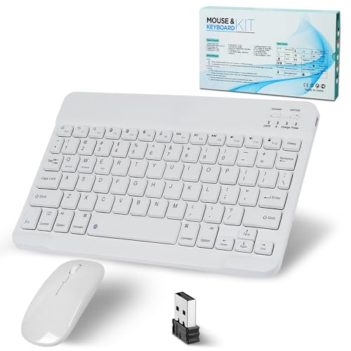 Bluetooth Tastatur Kabellos,Funktastatur Mit Maus 2.4GHz Mini Tastatur Ultra-Dünn Wireless Tastatur Maus Set für iPad,Mac,Laptop, Tablet,Surface,Phone,Computer,Windows/Android/iOS,QWERTY,Weiß von SRAYG